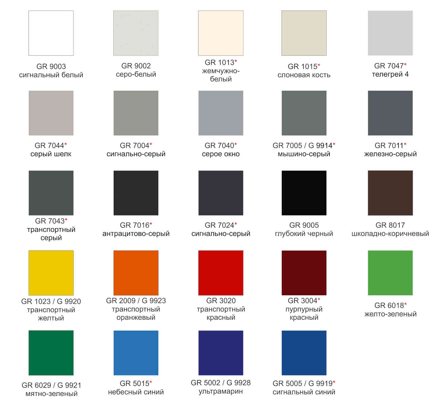Каталог цветов для алюминиевых композитных панелей Grossbond 
